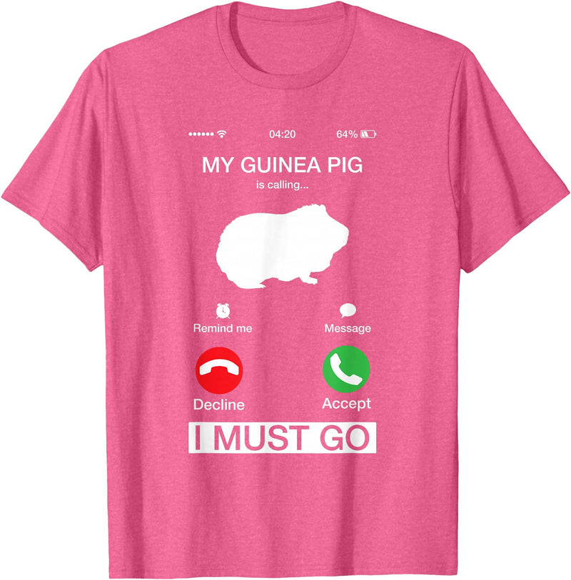 Pet Is Calling I Must Go Tees My Guinea Pig is Calling and I Must Go Phone Screen Pun Tee T-Shirt - Pink Heather