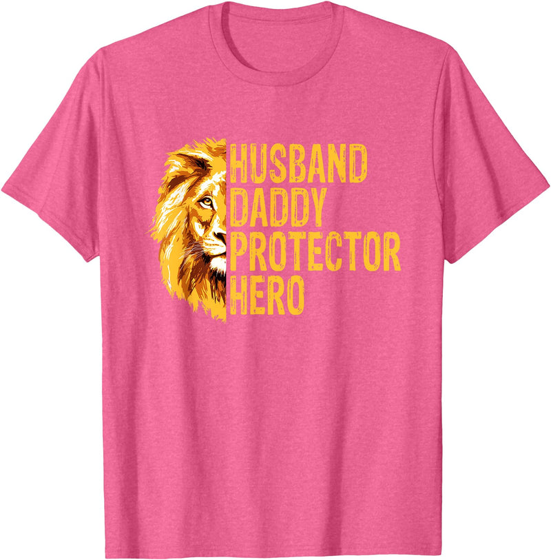 Dad Lion Fathers Day Funny Lions Lovers Outfits Lion Dad Funny Husband Daddy Protector Hero Fathers Day T-Shirt - Pink Heather