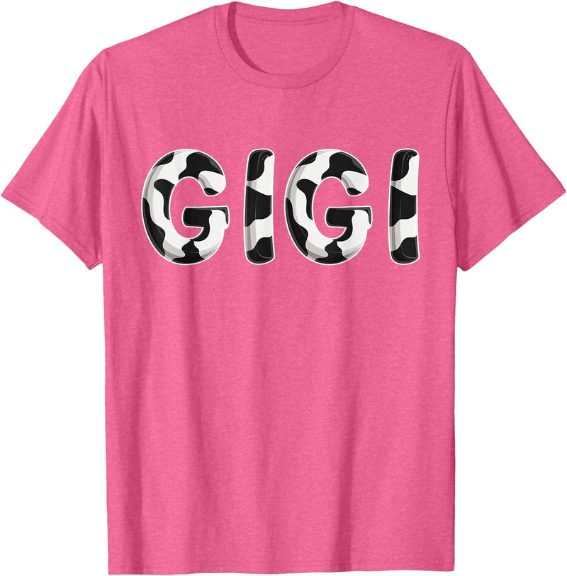 Cow Pattern Print Family Matching Birthday Shirts Cow Gigi Birthday Family Matching Mothers Day Boy Girl Farm T-Shirt - Pink