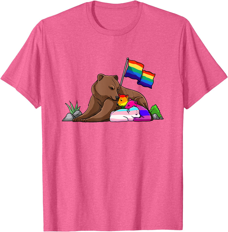 Free Hug LGBT Gay Transgender Pride Support Gift Bear Mom Free Hug LGBT Gay Transgender Pride Accepting Shirt T-Shirt - Pink Heather