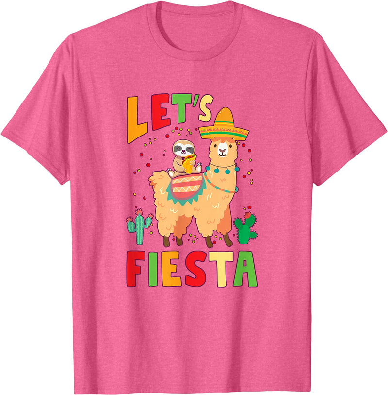 Funny Sloth And Llama Let's Fiesta Cinco De Mayo Sloth And Llama Let's Fiesta Cinco De Mayo Mexican Party T-Shirt - Pink Heather