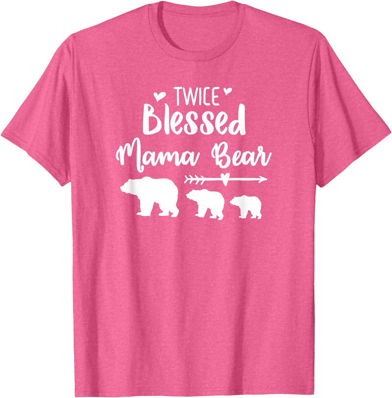 My Tribe Bear Shirts Twice Blessed Mama Bear With Two Baby Cubs Bear Shirt T-Shirt - Pink Heather