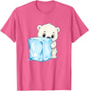 Cute Polar Bear Ice Cube Arctic Kawaii Adorable Baby Polar Bear Hugging Big Ice Cube T-Shirt - Pink Heather
