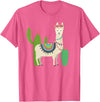 Captivaca Llama Shirts Cute Llama with Flower & Cactus/Llama Lover Gift T-Shirt Small - Pink Heather