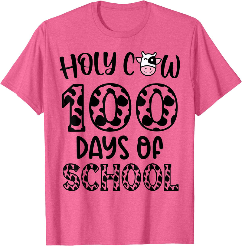 Holy Cow 100 Days Of School teachers Students Kids T-Shirt - Pink Heather