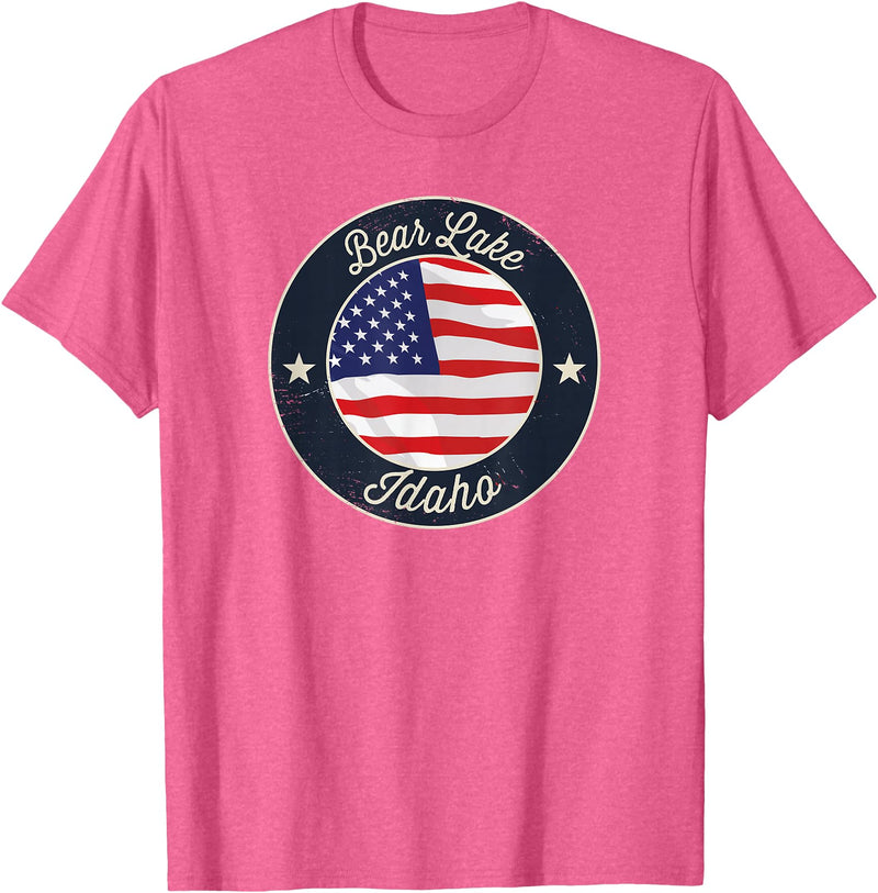 Bear Lake Souvenir Cabin Bear Lake - Patriotic Idaho Souvenir T-Shirt - Pink Heather