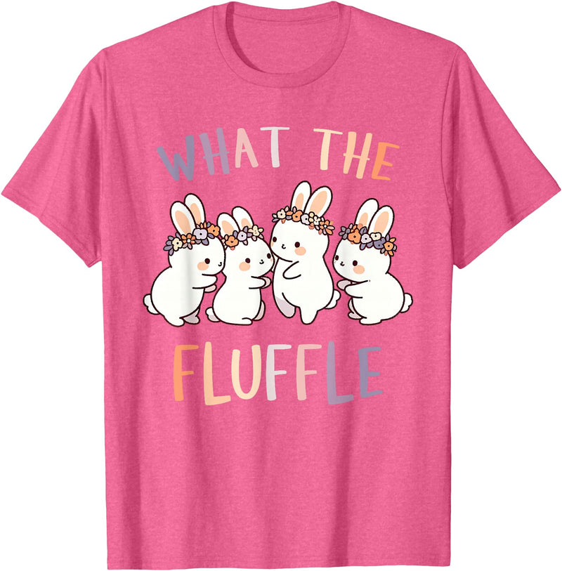 Rabbit Lover Easily Distracted by Rabbits What the Fluffle T-Shirt in Pink Heather