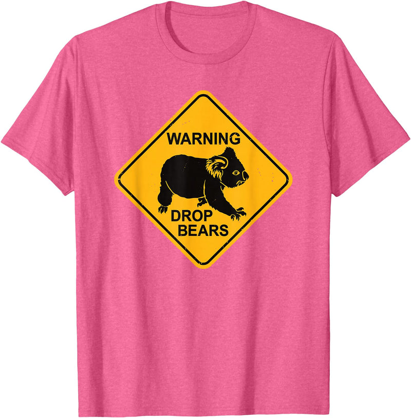 Australia Retro Koala Co. Koala Bear Warning Sign - Drop Bears Funny Koalas Australia T-Shirt - Pink Heather