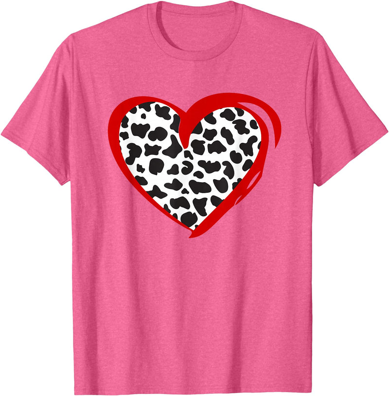 Cow Pattern Clothing for Cow Lover Heart Cow Print T-Shirt - Pink Heather