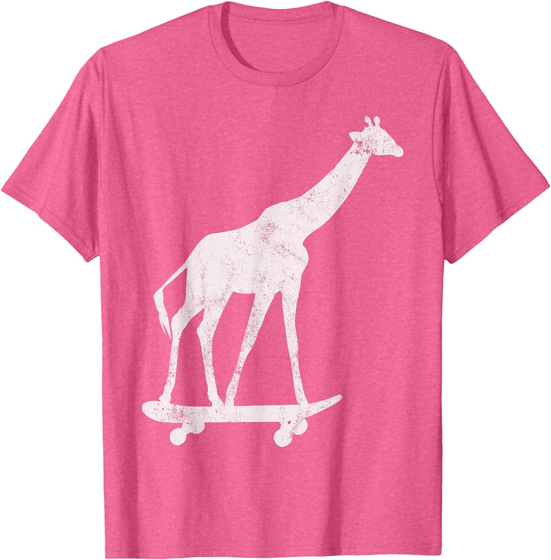 Giraffe Skateboarding Skateboarder Gifts Giraffe Skateboarding Skateboarder T-Shirt - Pink Heather