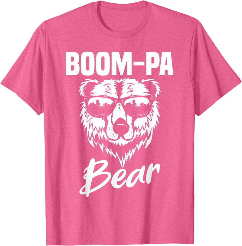 Boom-Pa Bear Funny Gifts Apparel Boom-Pa Bear Wearing Cool Sunglasses Fathers Day Gift T-Shirt - Pink Heather