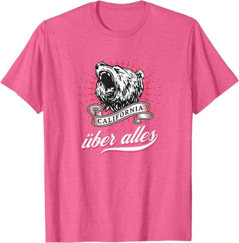Not Quite Right California Über Alles with Roaring Grizzly Bear T-Shirt - Pink Heather