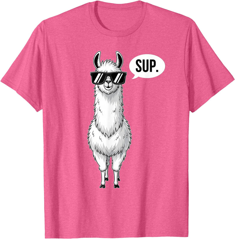 Funny Llama lover Co Alpaca Llama with Sunglasses Sup T-Shirt - Pink Heather