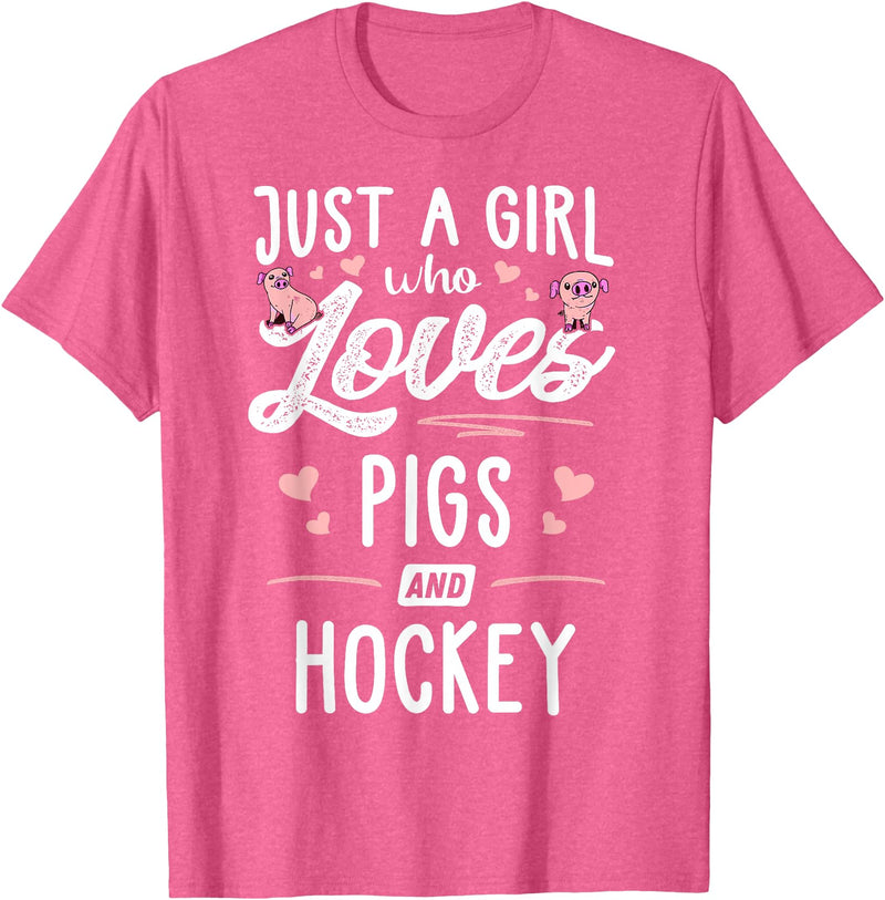 Pigs Memme Just A Girl Who Loves Pigs And Hockey Gift Women T-Shirt - Pink Heather