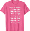I Love Sharks Design T-Shirts 360 21 Types of Shark | Marine Biology Gift T-Shirt - Pink Heather