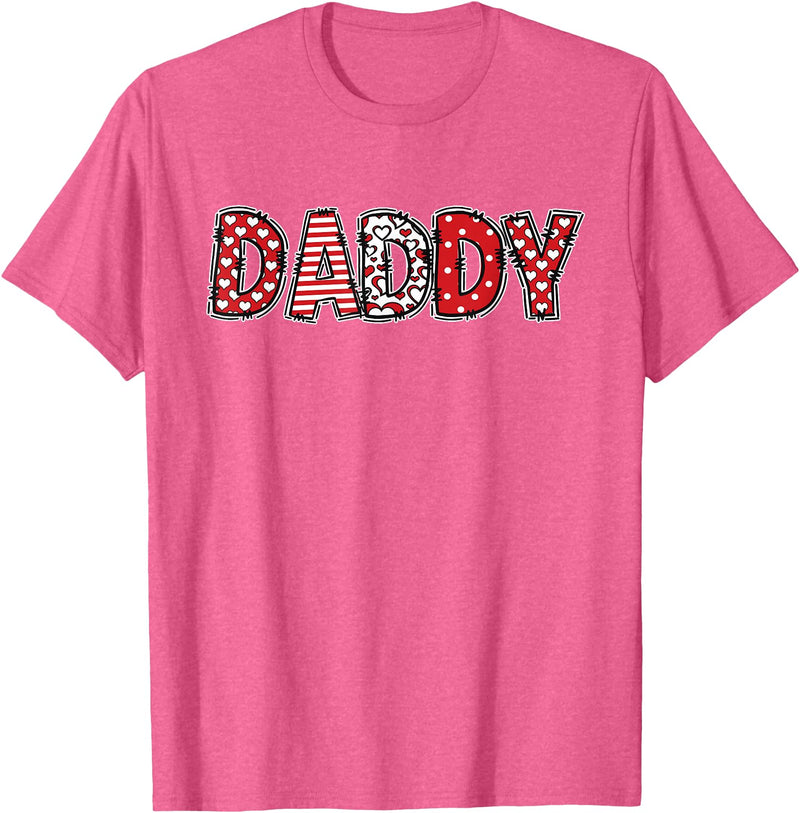Retro Christmas Valentine Matching Family Tees Hearts Buffalo Plaid Dad Daddy Valentines Day T-Shirt - Pink Heather
