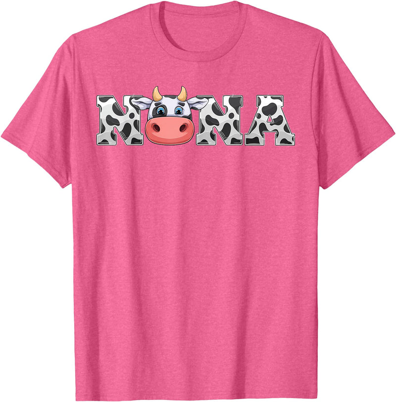 ETHRLO cow im one birthday decorations Shirts Nana Cow Print Cowboy Animal Pattern Farmer Cow Nana T-Shirt - Pink Heather