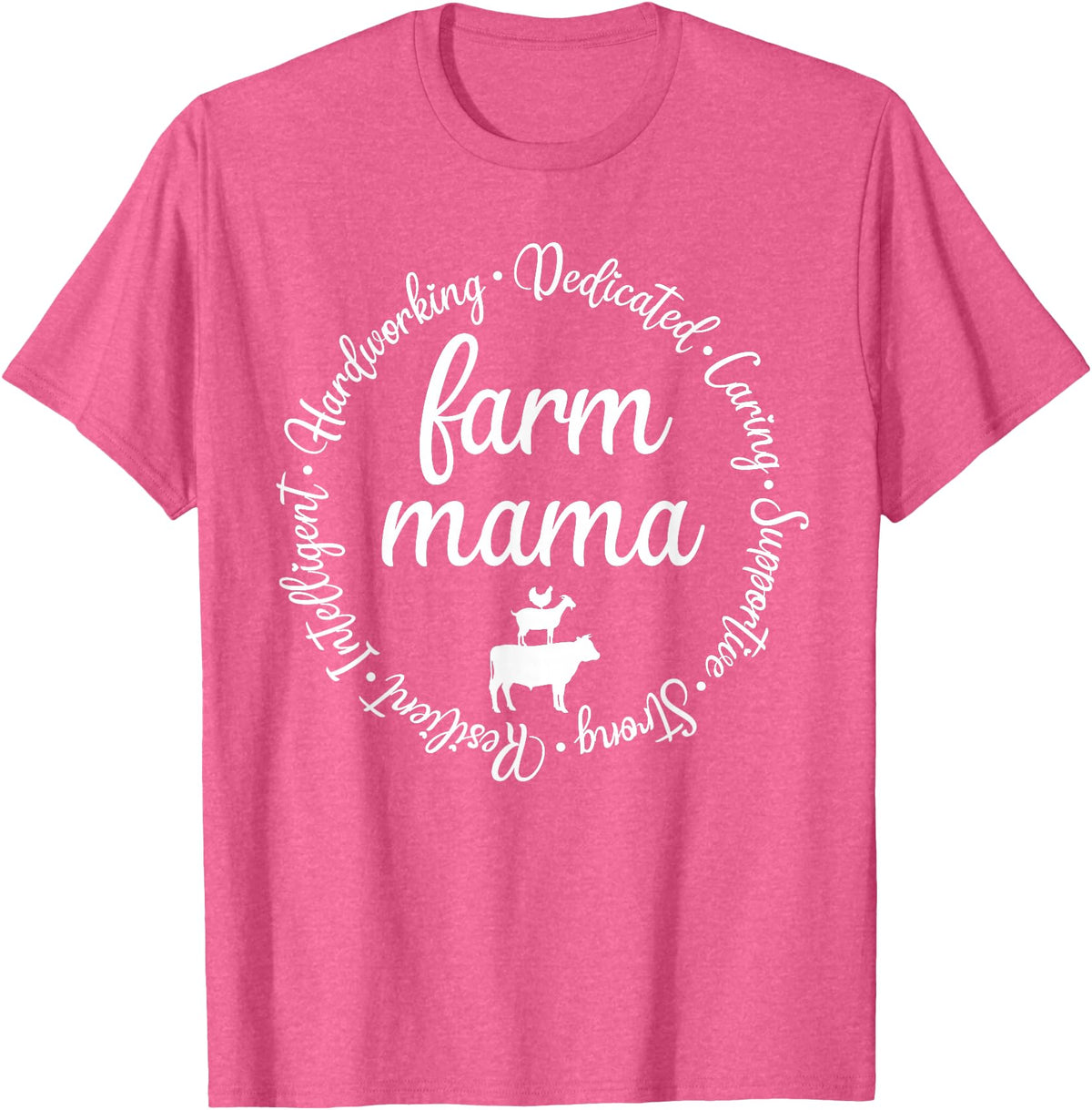 Farm Mama Hardworking Dedicated Goat Chicken Pig Cow Sheep T-Shirt - Pink Heather