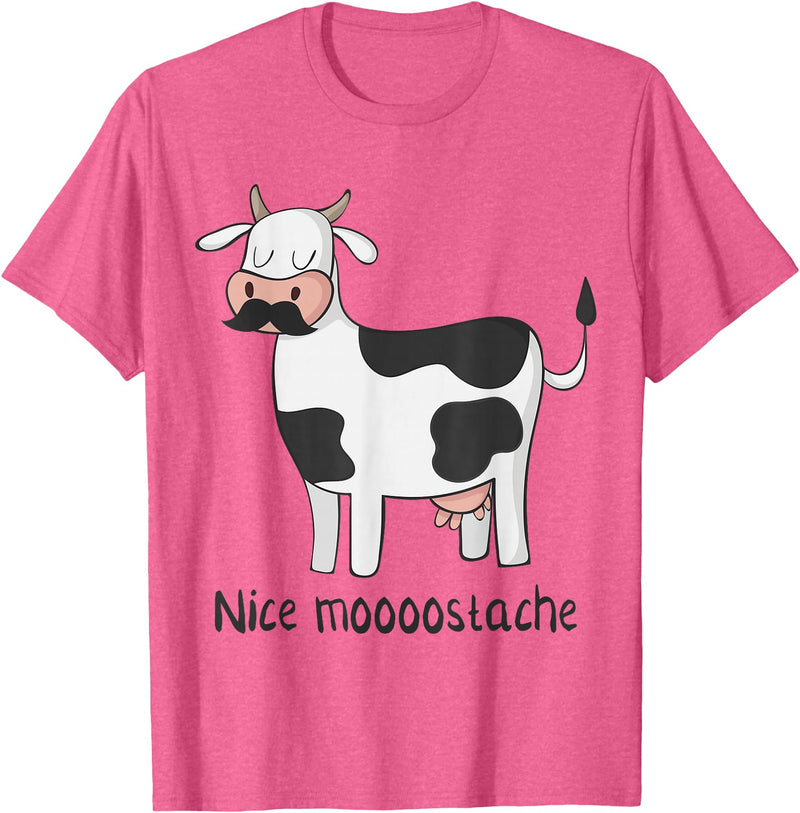 Funny Awesome Cow T-Shirts Nice Moostache - Funny Cow With Mustache T Shirt T-Shirt - Pink Heather