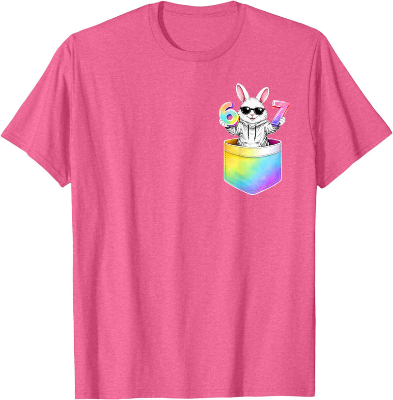 Easter Bunny in Pocket Six Seven Bruh 67 Meme Easter Day T-Shirt in Pink Heather