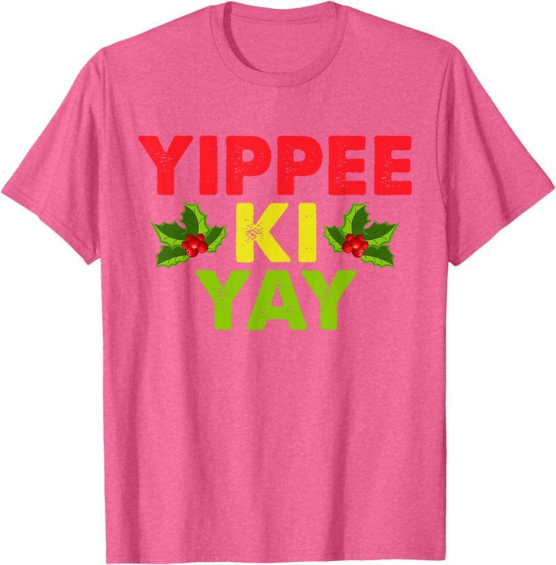 Yippee-Ki-Yay Design Unisex-Adults Funny Christmas T-Shirt, Black, Small - Pink Heather
