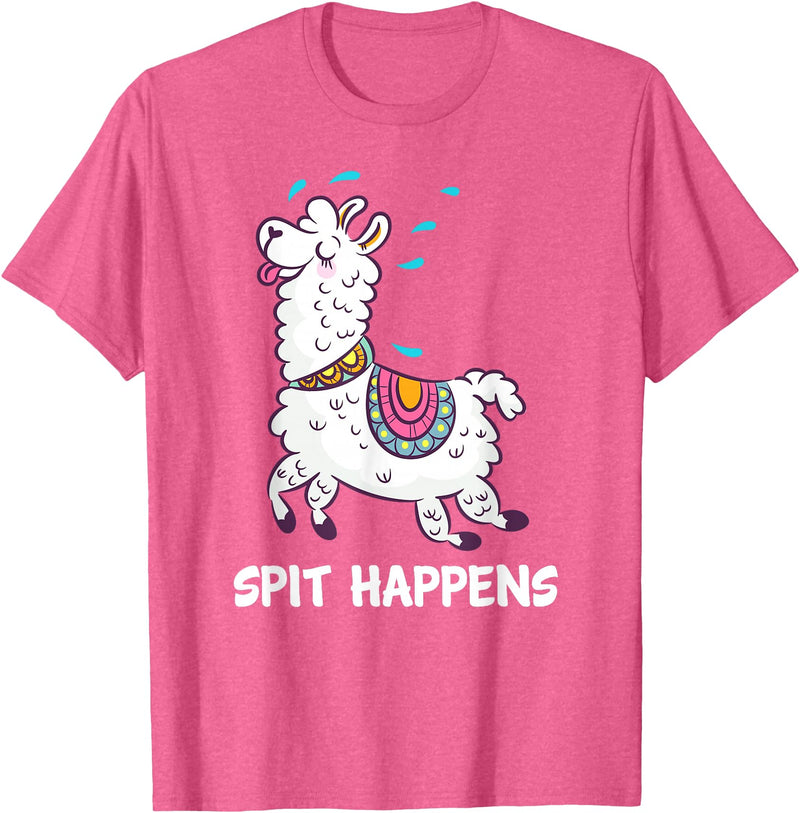 Funny Llama Pun by DSMD Spit Happens Llama Alpaca Lovers Funny Animal Pun T-Shirt - Pink Heather