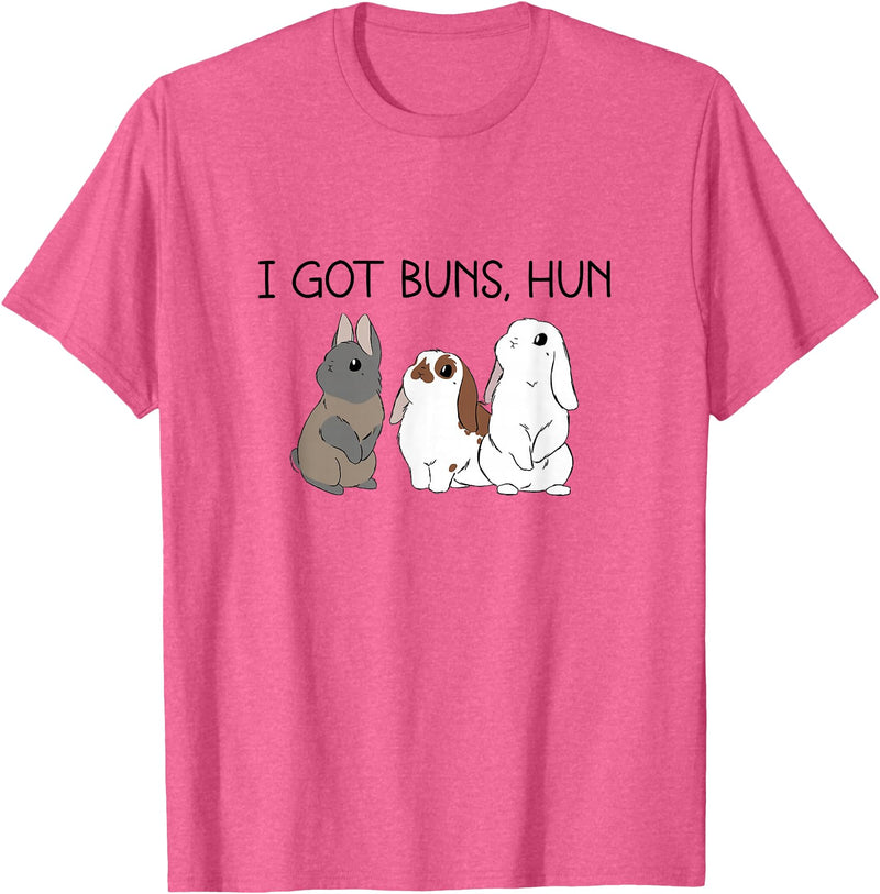 I Got Buns Hun Bunny Mom Cute Rabbit Lover Rabbit Mama T-Shirt in Pink Heather