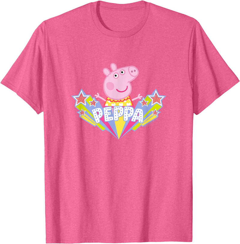 Peppa Pig Shooting Stars Cute Retro Logo T-Shirt - Pink Heather