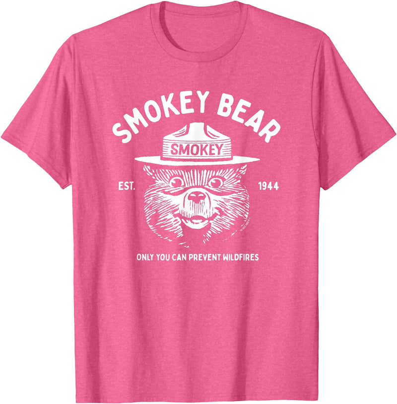 Giant Step Design Co. Vintage Smokey Bear Logo Only You Can Prevent Wildfires T-Shirt - Pink Heather