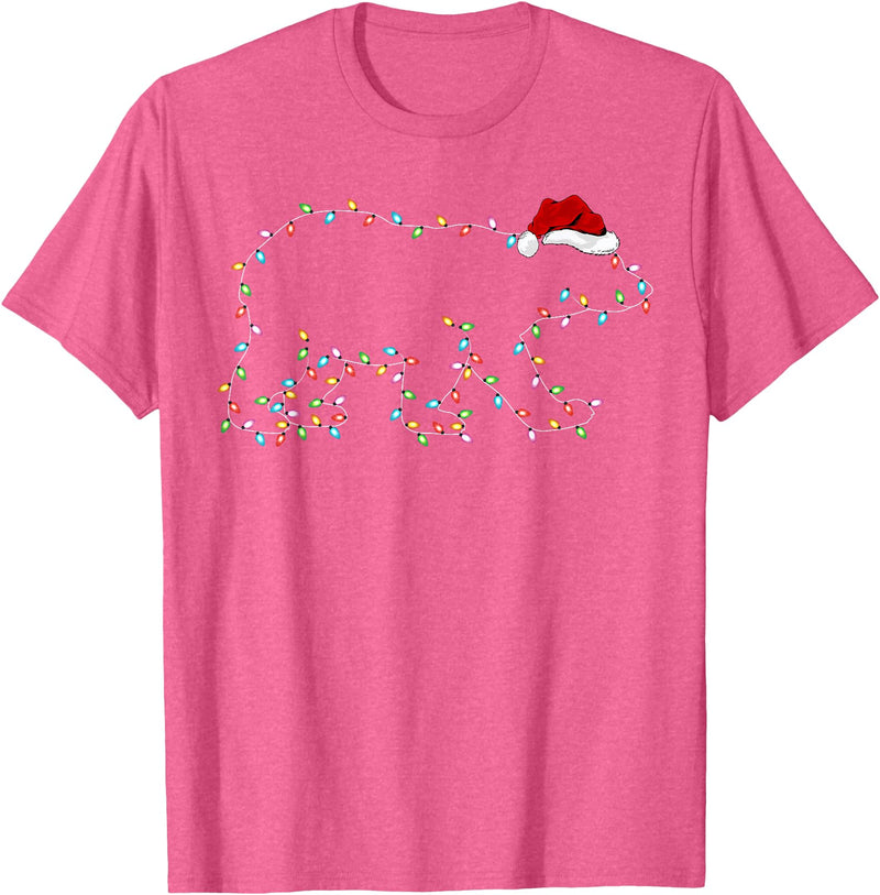 Xmas Lighting Polar Bear Christmas Gifts Polar Bear Xmas Lighting Santa Hat Polar Bear Christmas T-Shirt - Pink Heather
