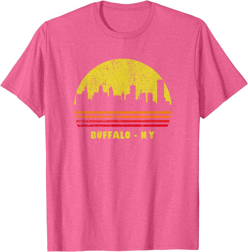 Wowsome! Vintage Retro Sunset Buffalo NY Skyline T-Shirt - Pink Heather