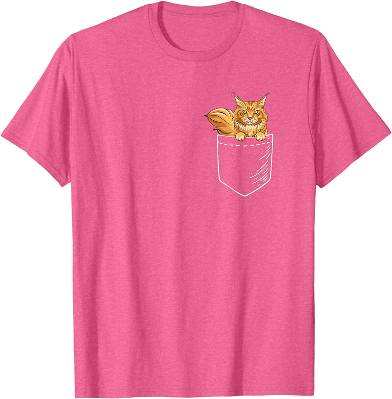 Cute Maine Coon Cat Mom Gifts T Shirts & Hoodies Funny Mens Womens Pocket Orange Maine Coon Cat Lover Owner T-Shirt - Pink