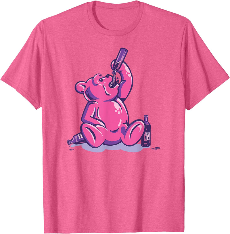 Drunk Gummy Bear - Funny Drinking Illustration Humor Alcohol T-Shirt - Pink Heather