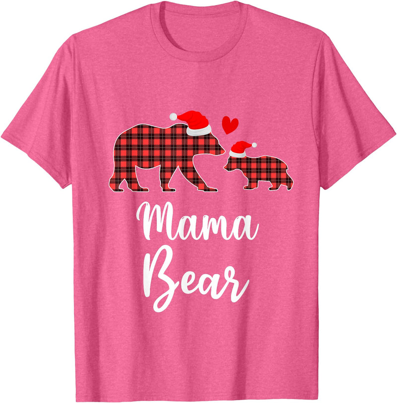 Cute Xmas Gifts Tartan Bear Cub Matching Costumes Mama Bear Buffalo Red Plaid Christmas Pajama Family Outfits T-Shirt - Pink