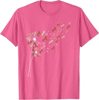 Funny Horse Shirts Dandelion Horses - Horse Lovers Rider T-Shirt - Pink Heather