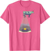Funny Alien Abduction Cow UFO T-Shirt - Pink Heather