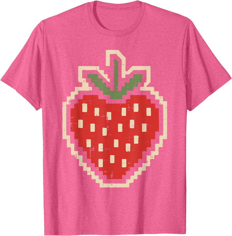 Halloween Shirts For Women Men Kids Boys Girls Halloween Pixel Strawberry 80s Video Game Costume Men Women T-Shirt - Pink