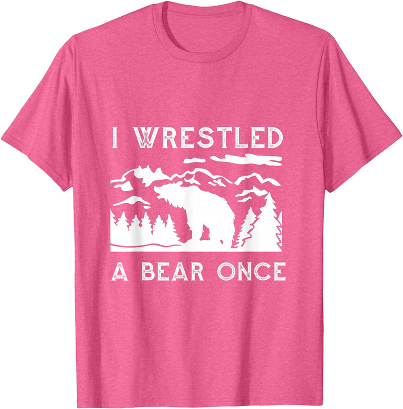 Bear It I Wrestled a Bear Once: Funny Fought Bears Mountain Man Men T-Shirt - Pink Heather