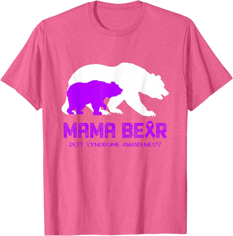 Rett Syndrome Awareness T-Shirt Mama Bear Rett Syndrome Awareness Shirt For Women Men T-Shirt - Pink Heather