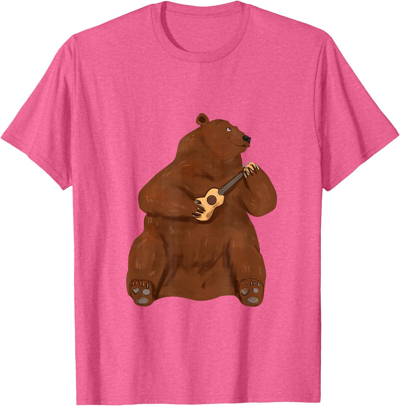 Ukulele Gifts & Accessories Grizzly Brown Bear Ukulele Guitar - Guitarist Uke T-Shirt - Pink Heather