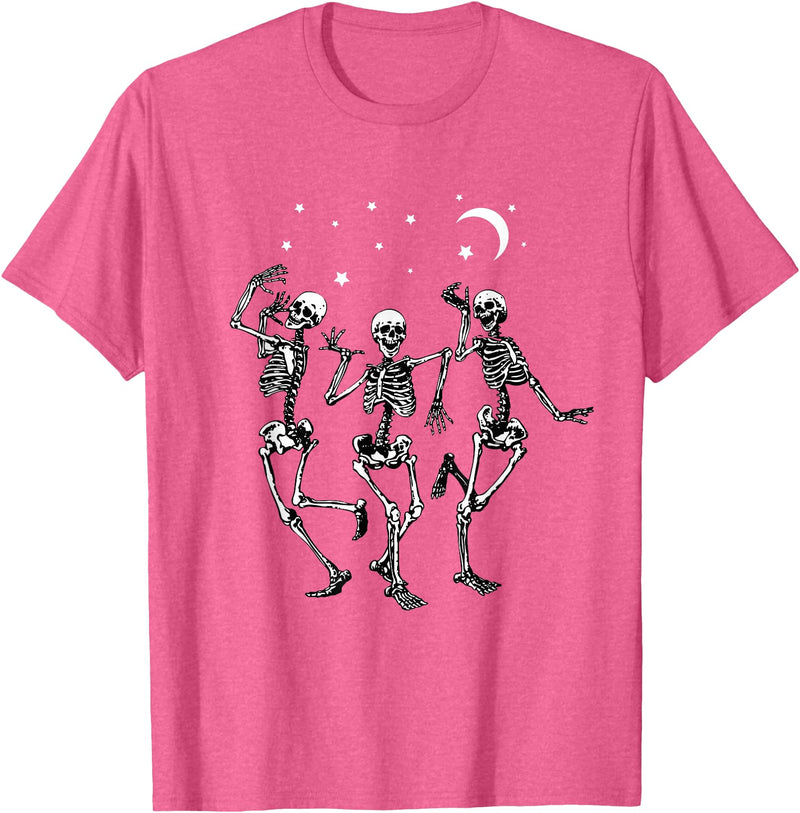 Skeleton Dancing Under The Moon Funny Happy Halloween T-Shirt - Pink Heather