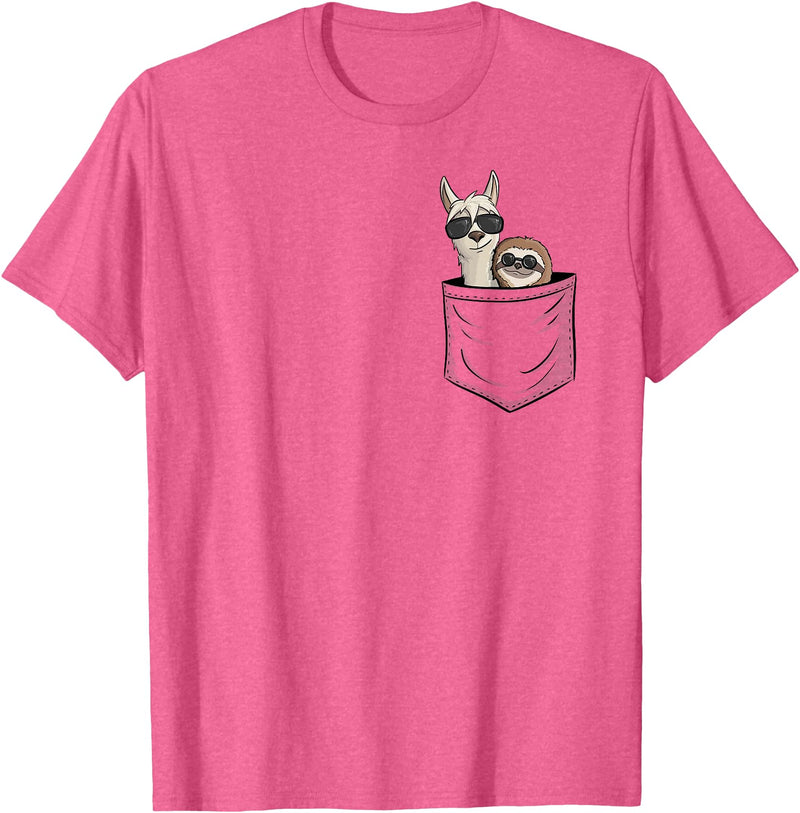 Llama Alpaca Gifts By Skizzenmonster Hipster Llama & Sloth With Sunglasses T-Shirt - Pink Heather
