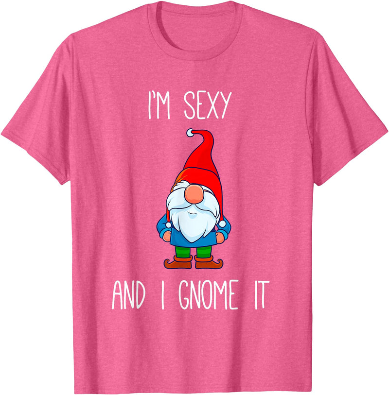 Garden Gnome Gift I'm Sexy and I Gnome It, Funny Garden Gnomes Gift Men Women T-Shirt - Pink Heather