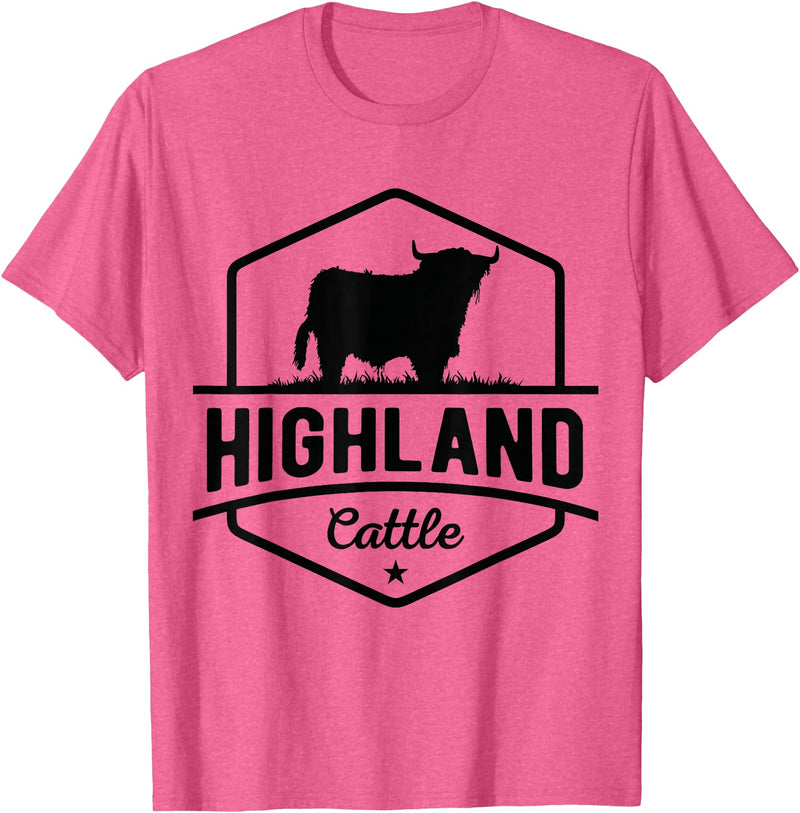 Farm Highland Cow Men Cattle Clothing Agriculture Scottish Highland Cow for Cattle Farmers T-Shirt - Pink Heather