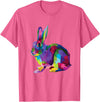 Cute Rainbow Color Bunny Vibrant Meadow Rabbit Tribute T-Shirt in Pink Heather