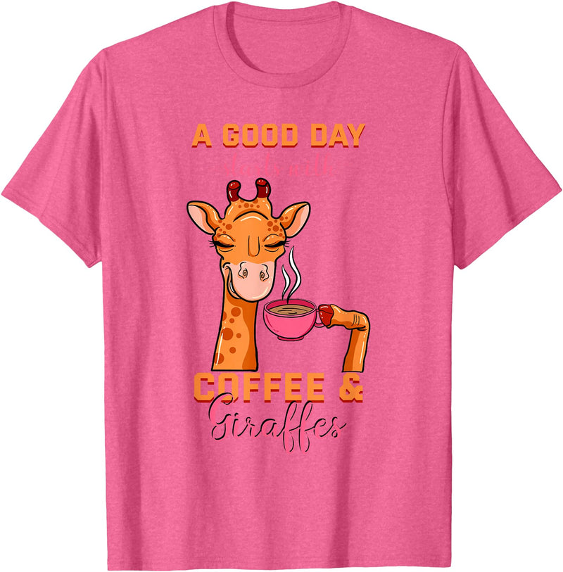 Cute Coffee Giraffe Apparel Coffee Giraffe Mug Animal Cappuccino Espresso Beans Gift T-Shirt - Pink Heather