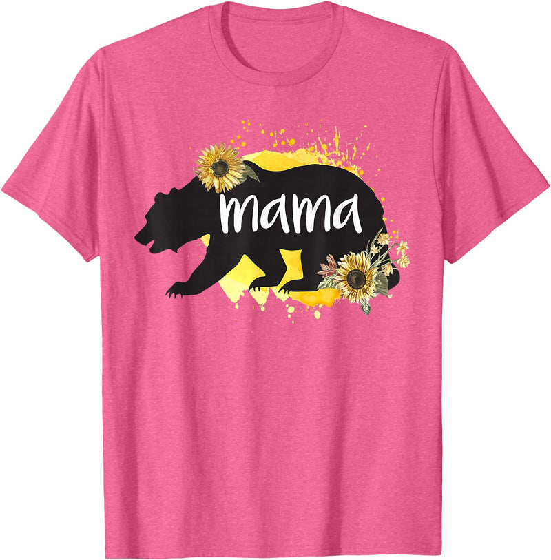 Classy Mom Quotes Co. Mama Bear Sunflower Cute Watercolor Best Mom Ever Theme T-Shirt - Pink Heather