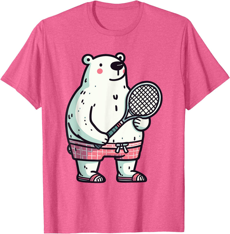 Polar Bear Racket Ball Animal Playing Tennis Polar Bear Tennis Club Animals Sport Tournament T-Shirt - Pink Heather