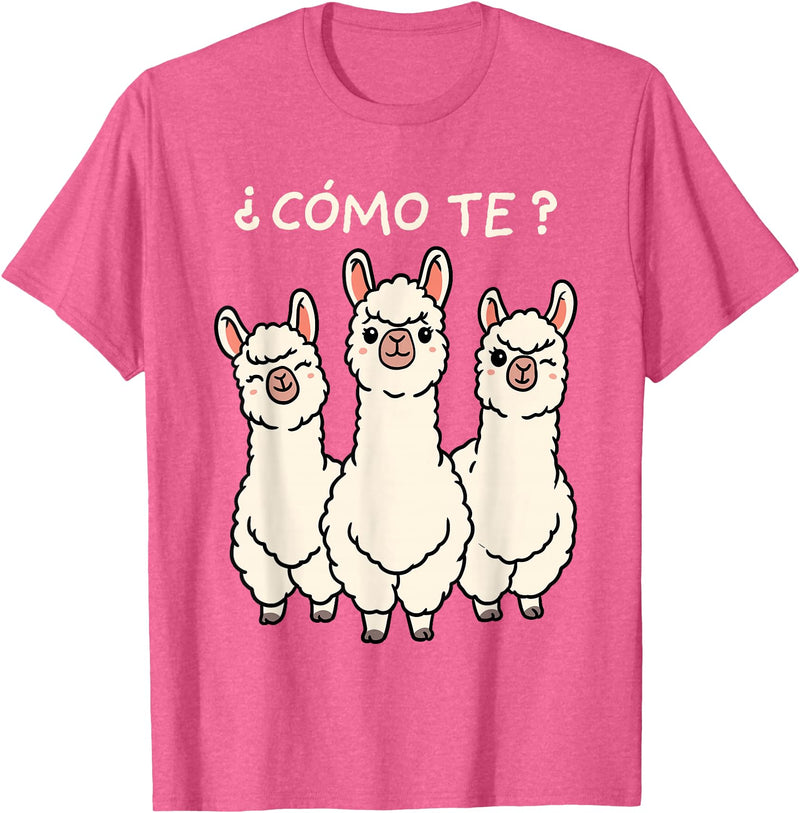 GoshWow Como Te Llamas Shirt Funny Llama Spanish Teacher Joke T-Shirt - Pink Heather