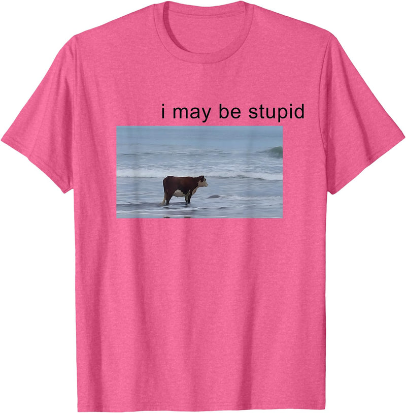 I May Be Stupid Cow Meme i may be stupid Funny T-Shirt - Pink Heather